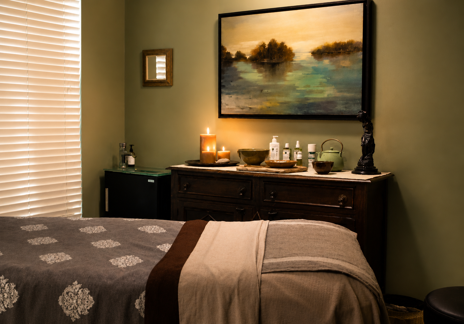 Quiet, candlelit, scented with Eminence botanicals.
